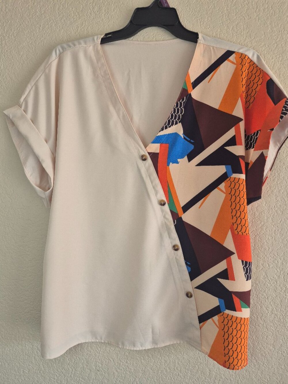 Skue Curve Colorblock Geometric Blouse 2XL NWOT Asymmetrical Button Front